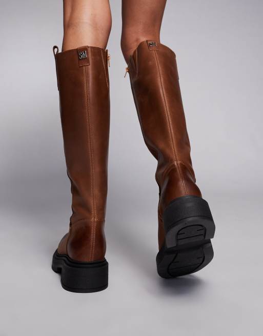 Steve Madden Constance Knielaarzen van leer in bruin ASOS