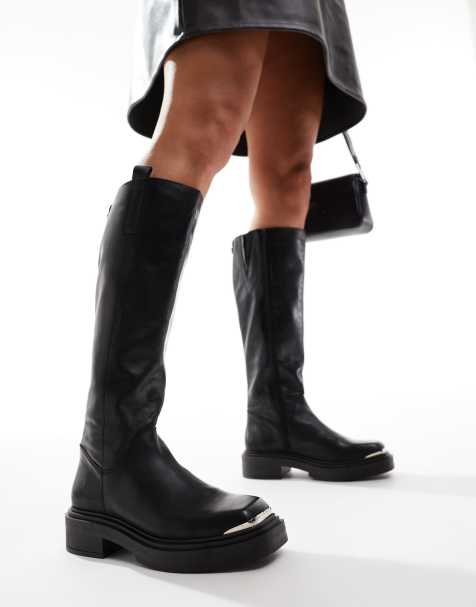 Steve Madden – Constance – Svarta, knähöga boots i läder - view 1