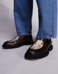 [Steve Madden] Steve Madden cow print detail chunky lace-up loafers in black-Brown 11.5 Brown/White