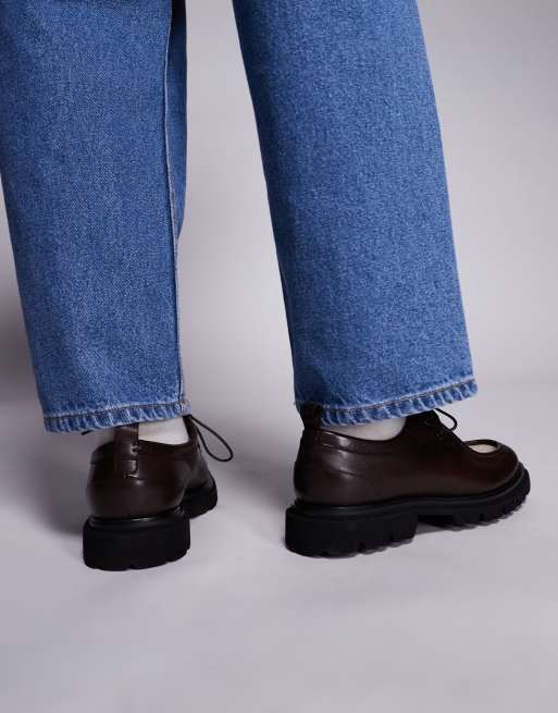 Steve Madden cow print detail chunky lace up loafers in black, 3 of 4