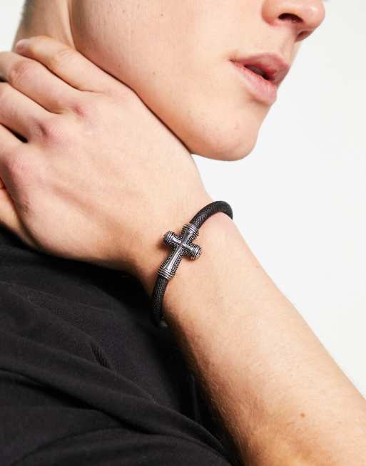 Steve Madden cross bracelet in silver and black