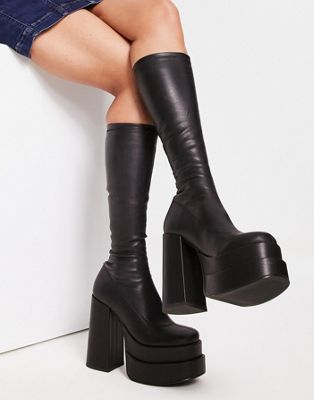 Steve Madden Cypress heeled knee boots in black - ASOS Price Checker
