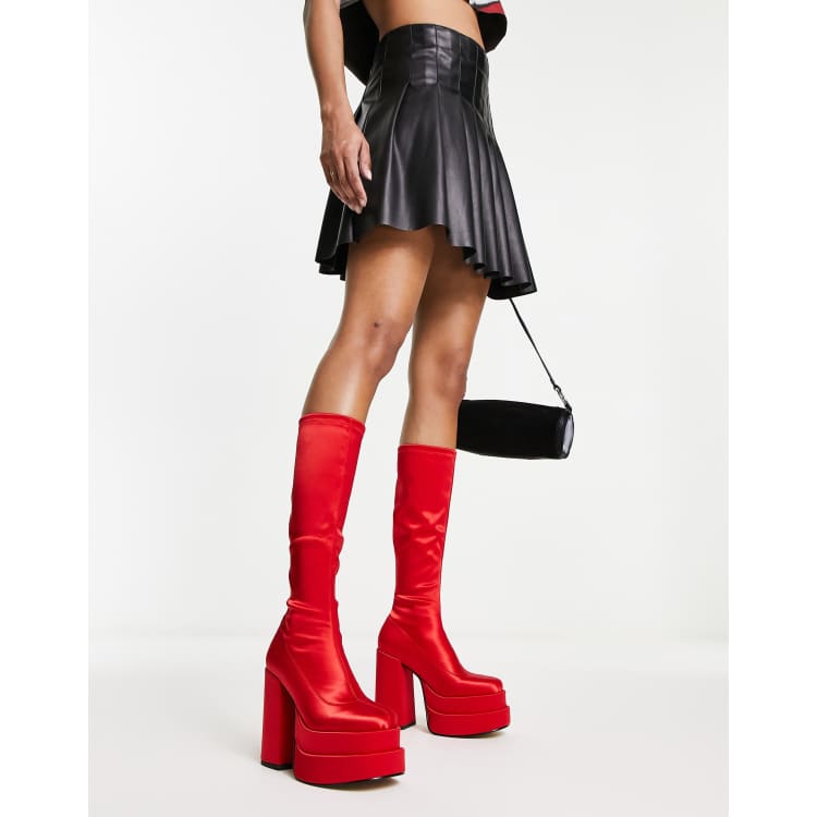 Steve madden riding boots red zipper sale