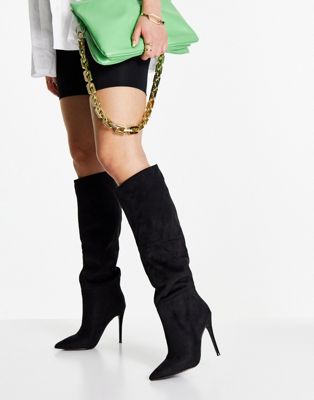 Steve Madden Dakota slouchy stiletto heeled boots in black microsuede - ASOS Price Checker
