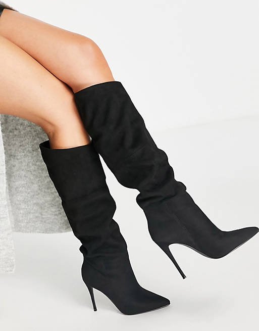 Steve Madden Dakota slouchy stiletto heeled boots in black microsuede ...