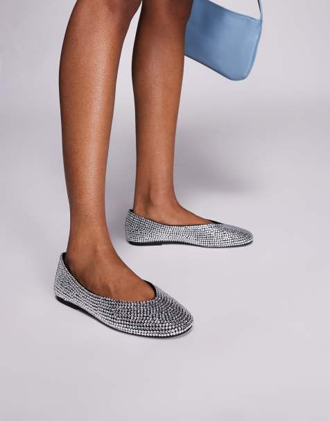 Steve Madden – Darts-R – Silverfärgade, platta ballerinaskor med strass - view 1