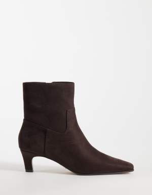 Steve Madden Davis kitten heel mid ankle boots in dark brown micro