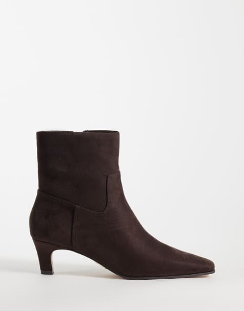 Steve Madden – Davis – Mittelhohe Ankle-Boots in Micro-Dunkelbraun mit Pfennigabsatz - view 1