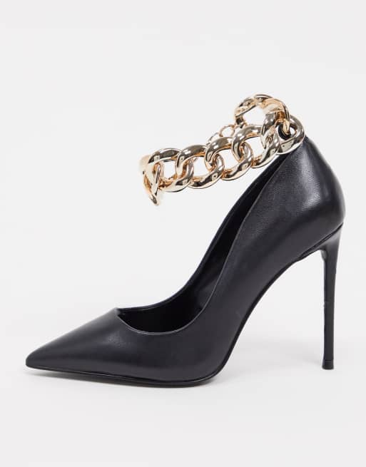 Steve Madden Decadent heeled shoe with chain ankle strap in black