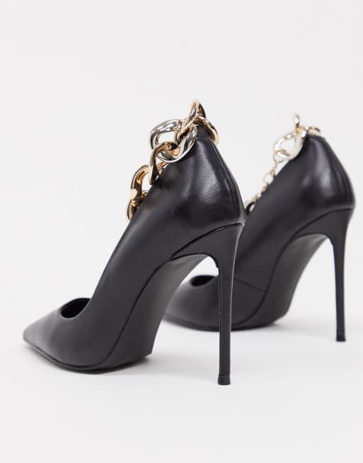 Black heels with outlet gold chain ankle strap