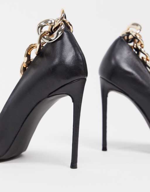 Black heels with 2025 gold chain ankle strap