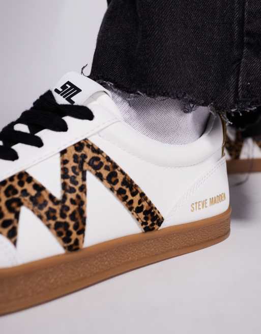 Steve Madden Degree lace up sneakers in whiteand leopard ASOS