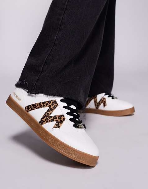 Steve Madden Degree lace up trainers in whiteand leopard - view 1