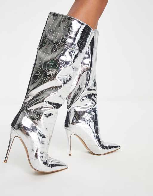 Steve Madden - Dignify - Laarzen met hak in zilver met krokodillenmotief, 2 van 4