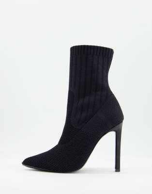 Steve Madden Discreet Stiletto Heeled Sock Boots In Black Rib | ModeSens