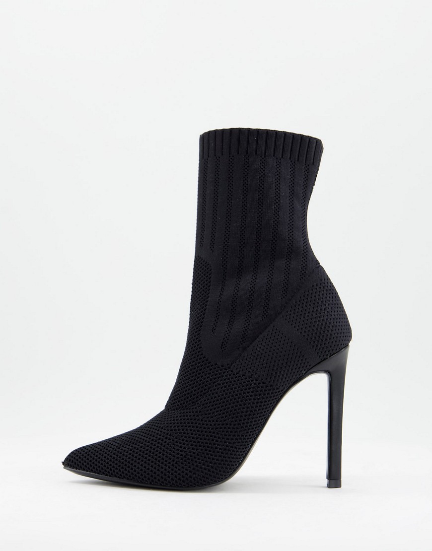 Steve Madden Discreet stiletto heeled sock boots in black rib