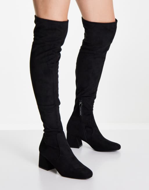 Steve Madden – Dolman – Czarne kozaki za kolano na obcasie, z mikrozamszu