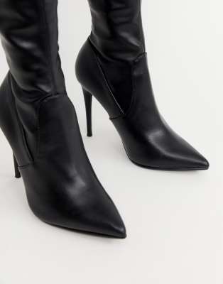 steve madden risen black leather heeled ankle boots