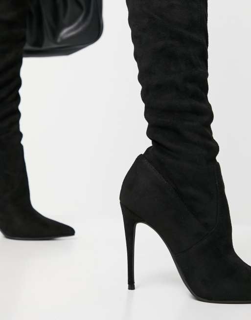 Steve Madden Dominique black stretch over the knee heeled boots ASOS