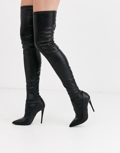 Steve Madden – Dominique – Schwarze, elastische Overknee-Stiefel mit Absätzen
