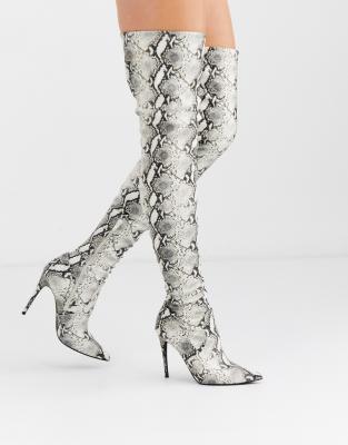 thigh high snake print boots