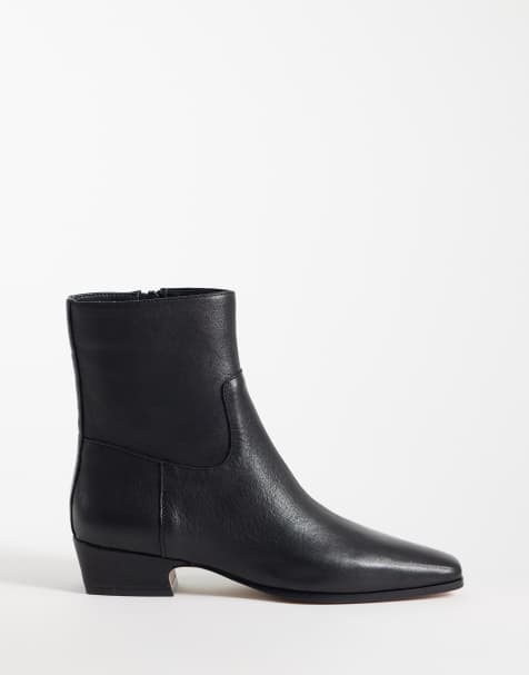 Steve Madden Dusty flat mid ankle boots in black leather - view 1