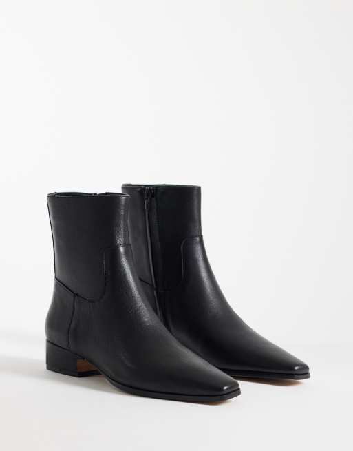 Steve Madden - Dusty - Platte halfhoge enkellaarzen in zwart leer, 2 van 4