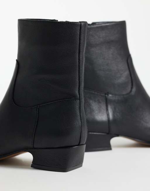 Steve Madden - Dusty - Platte halfhoge enkellaarzen in zwart leer, 4 van 4