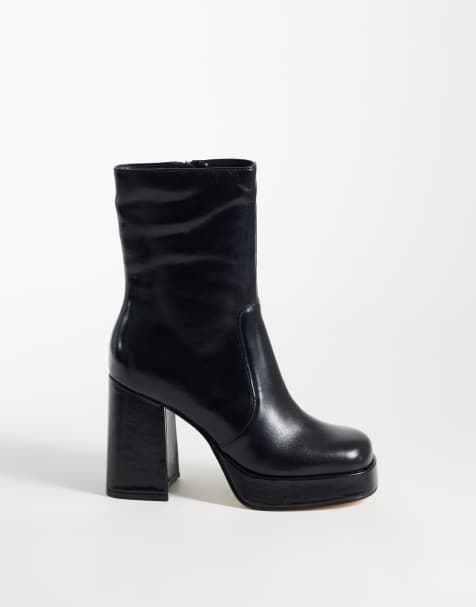Steve Madden Echos enkellaarzen met plateauzool en hoge schacht in zwart leer - view 1