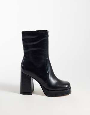 Steve Madden Echos platform high ankle boots in black leather