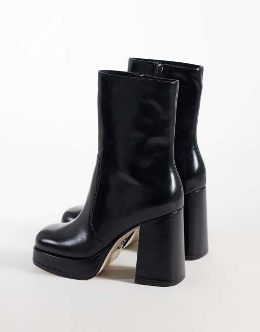 Steve Madden Echos platform high ankle boots in black leather, 4 of 4
