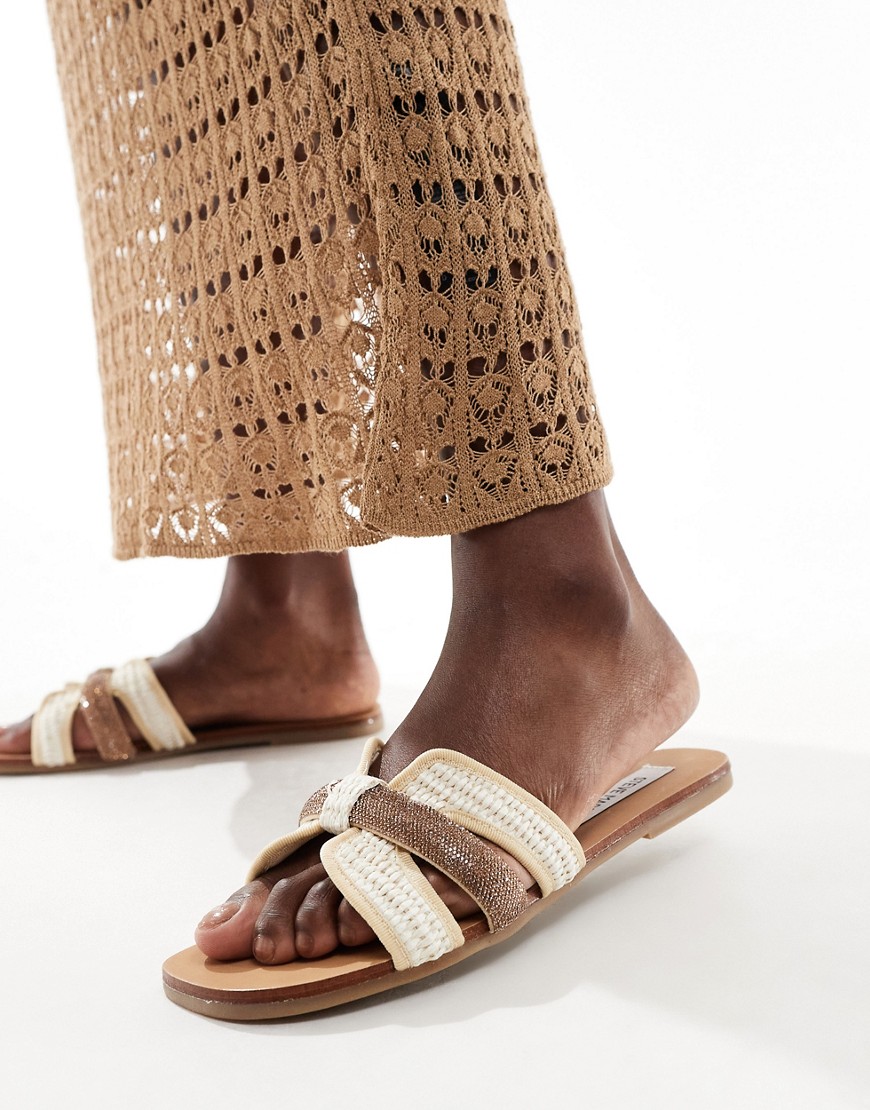Steve Madden Edriah embellished strap flat sandal in raffia-Neutral