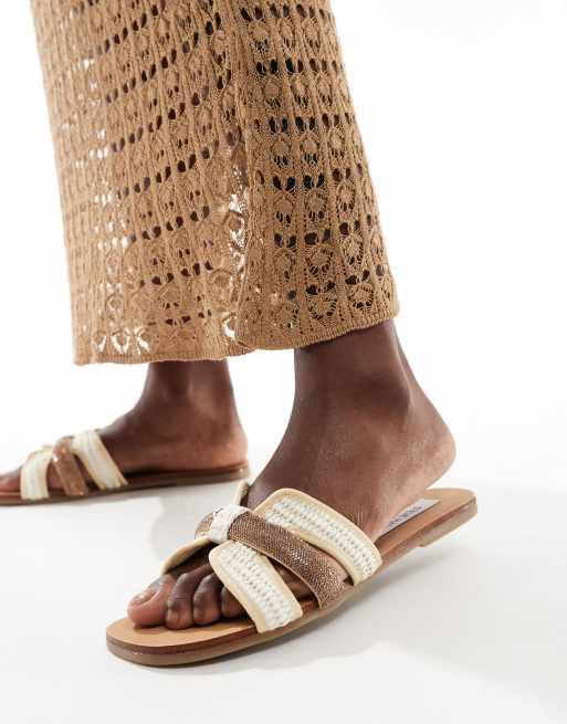 Steve Madden Edriah embellished strap flat sandal in raffia