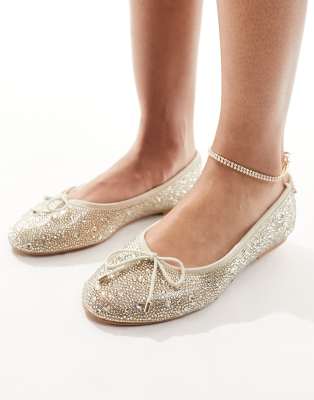  embellished flat shoe with bow in champagne