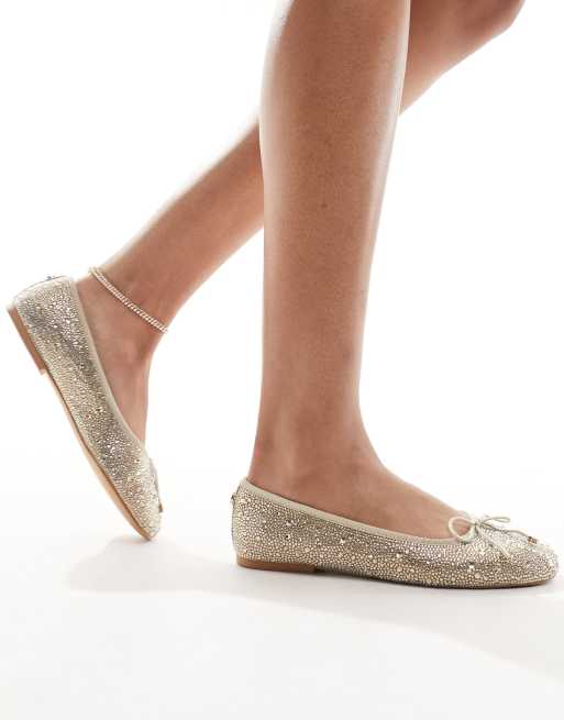 Steve Madden embellished flat shoe with bow in champagne