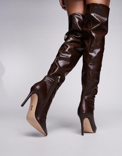Steve Madden Epic over knee boots in distressed taupe | ASOS