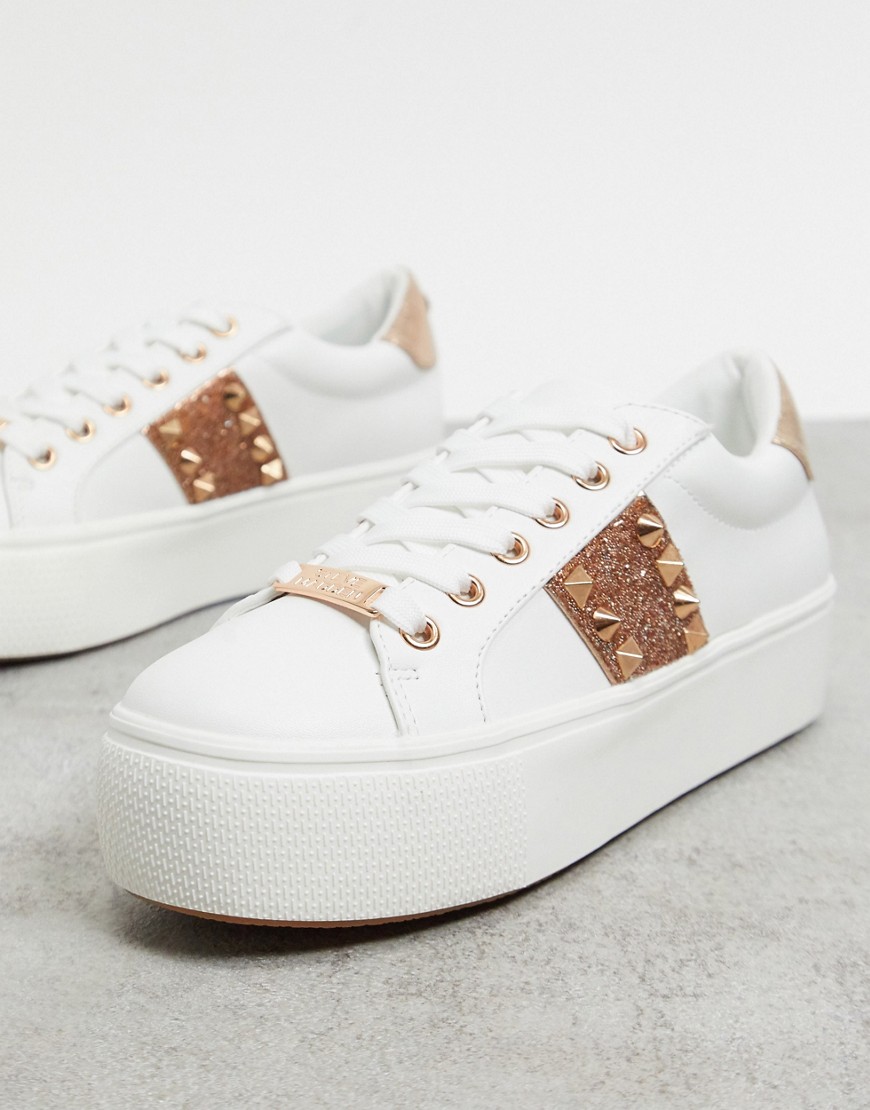 Steve Madden Escala studded flatform trainers in white and rose gold