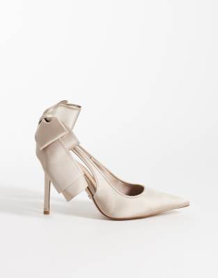 Escarpins en satin à bride talon à naud - Taupe-Neutral 38