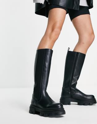 Steve Madden Esma knee high boots in black leather | ASOS