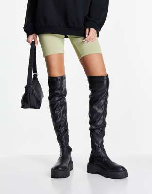 Steve Madden Esmee over the knee chunky boots with stretch n black