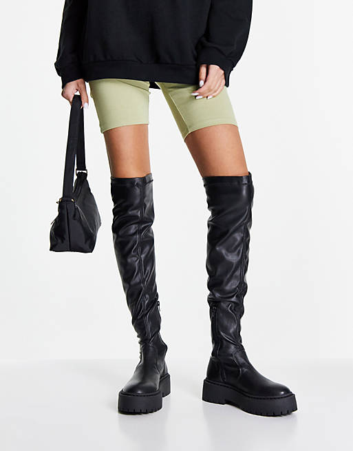 Steve Madden Esmee over the knee chunky boots with stretch n black | ASOS