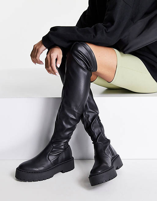 Women Boots/Steve Madden Esmee over the knee chunky boots with stretch n black 