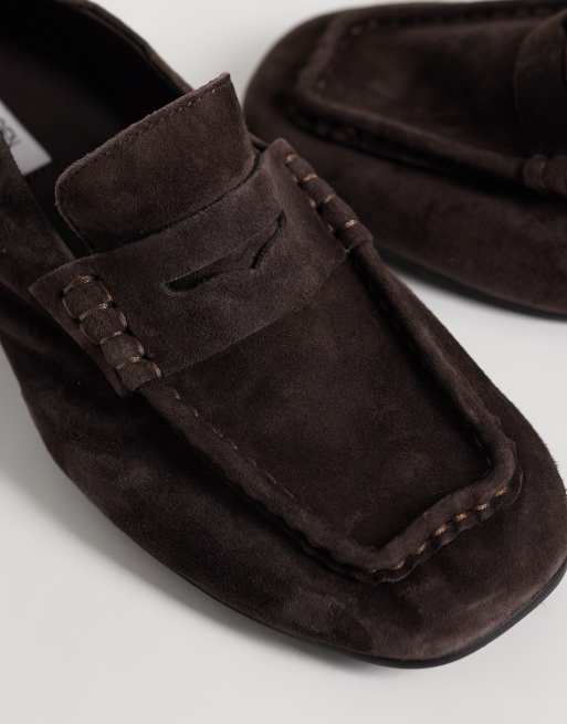 Steve Madden Estee heeled square toe loafers in brown suede, 3 of 4