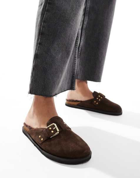 Steve Madden Evergeen mule clogs with faux fur lining in brown suede - view 1