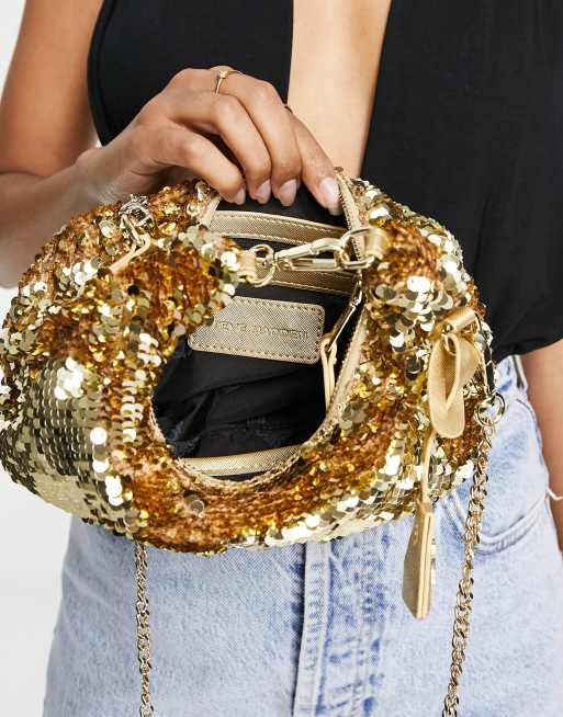 Gold sequin 2024 clutch bag