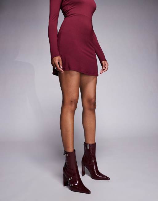 Steve Madden Fasteneded buckle detail high ankle boots in cherry , 3 of 4