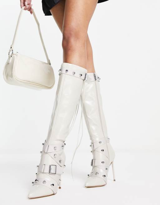 Steve madden 2025 white buckle boots