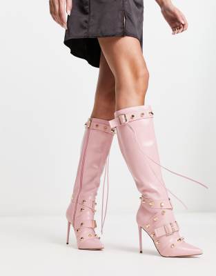  Finkle studded strap heeled knee boots 