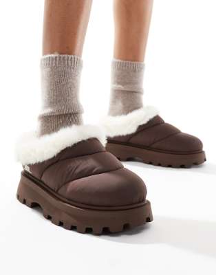 Steve Madden Fireplace faux fur lined slippers in brown