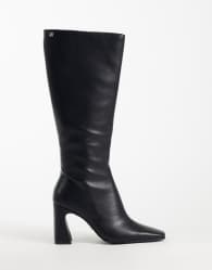 Steve Madden Flares-H block heeled pointed toe knee boots in black